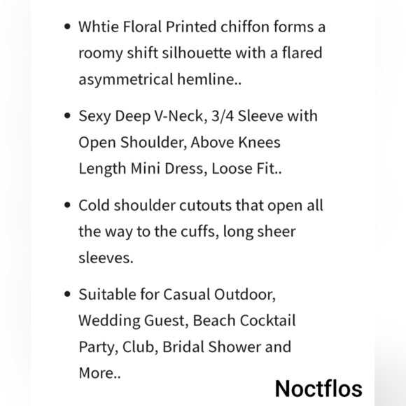 Noctflos Womens M Floral Shift Dress Mini V Neck White Green Pink 3/4 Sleeve - Picture 8 of 10